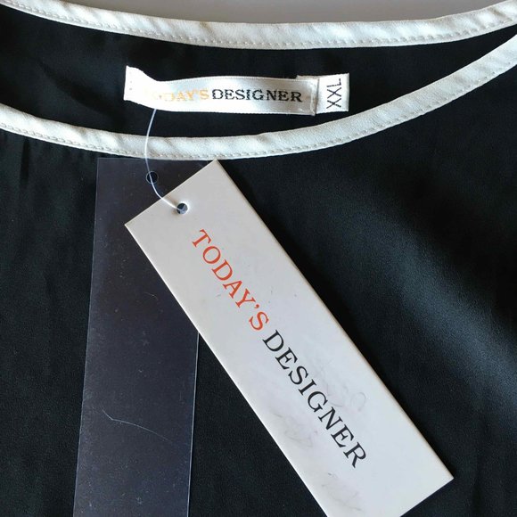 Today's Designer Black with White Trim Blouse - Picture 4 of 8